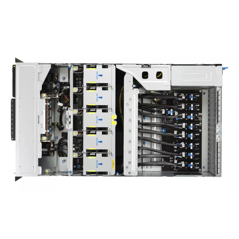 Stovo serveris ASUS ESC8000A-E13 (4U) sidabrinis — LGA 6096, AMD EPYC, DDR5, iki 3 TB, 24 DIMM, 2× CPU, 3200 W maitinimo blokas