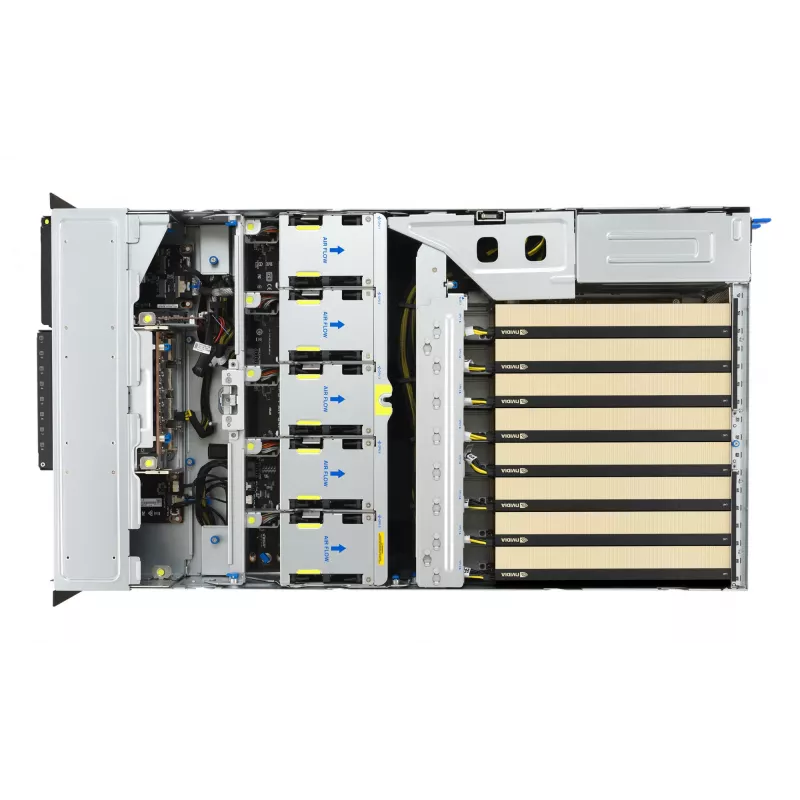 Stovo serveris ASUS ESC8000A-E13 (4U) sidabrinis — LGA 6096, AMD EPYC, DDR5, iki 3 TB, 24 DIMM, 2× CPU, 3200 W maitinimo blokas