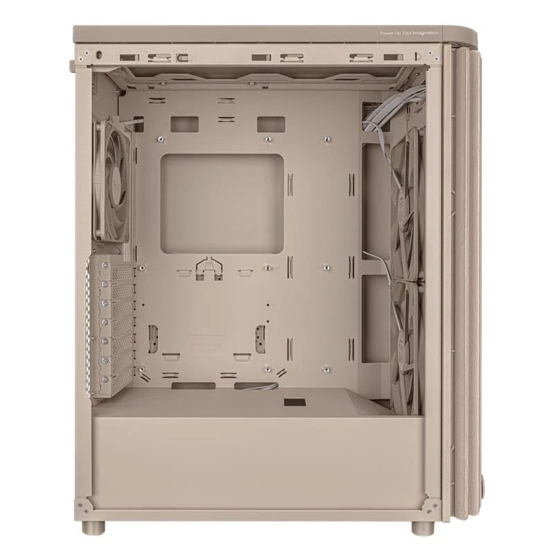 PC korpusas ASUS ProArt PA401 Wood Mesh PWM smėlio spalvos — ATX, mediena, 2×160 mm priekyje, 1×120 mm gale, 2×3,5 colio + 2×2,5 colio lizdai
