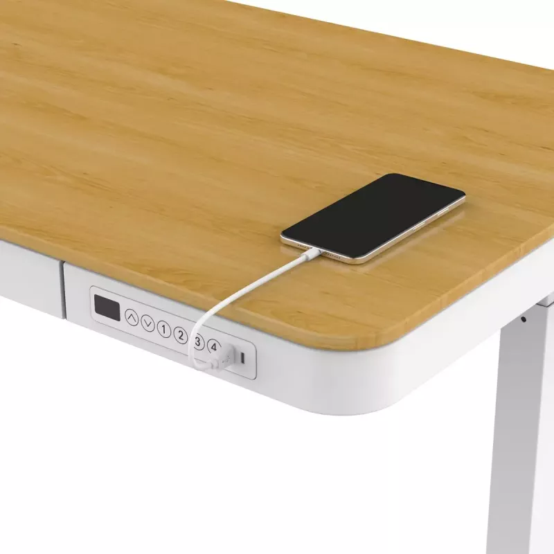 Elektrinis aukščio reguliavimo stalas ActiveJet ET119W-C 140x70 cm — 1 variklis, aukštis 725–1225 mm, balta/ąžuolas