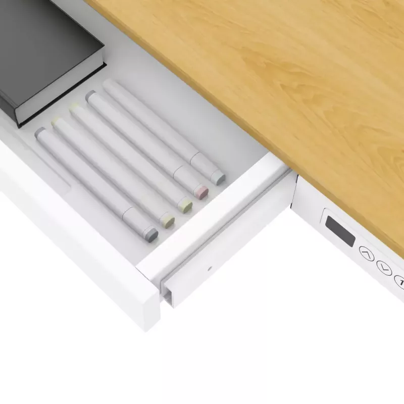 Elektrinis aukščio reguliavimo stalas ActiveJet ET119W-C 140x70 cm — 1 variklis, aukštis 725–1225 mm, balta/ąžuolas