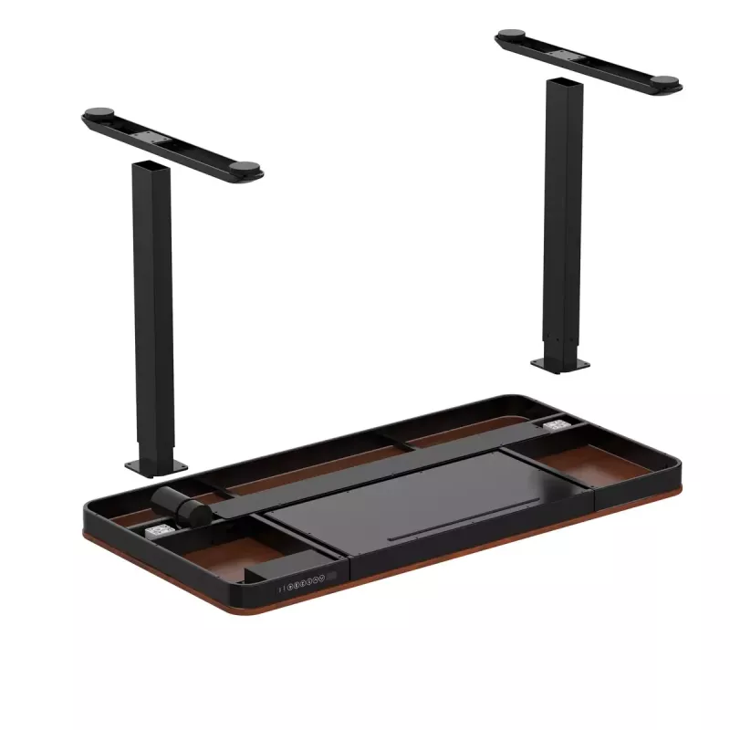 Stalas ActiveJet ET119W-C elektrinis reguliuojamo aukščio stalas 140x70 cm juoda/riešutmedžio spalva su USB-A ir USB-C prievadais