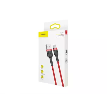 USB-A – USB-C laidas Baseus Cafule — USB 2.0 A→C, QC3.0 įkrovimo palaikymas, nailono pynė, raudona