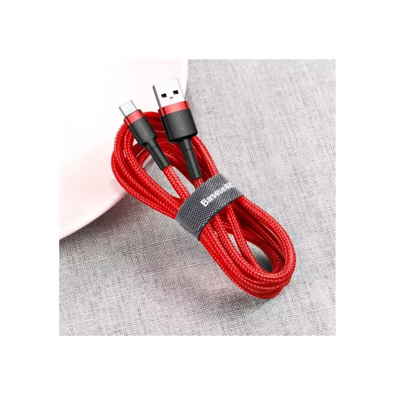 USB-A – USB-C laidas Baseus Cafule — USB 2.0 A→C, QC3.0 įkrovimo palaikymas, nailono pynė, raudona