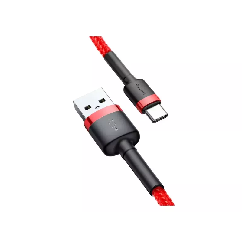 USB-A – USB-C laidas Baseus Cafule — USB 2.0 A→C, QC3.0 įkrovimo palaikymas, nailono pynė, raudona