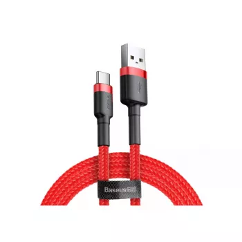 USB-A – USB-C laidas Baseus Cafule — USB 2.0 A→C, QC3.0 įkrovimo palaikymas, nailono pynė, raudona