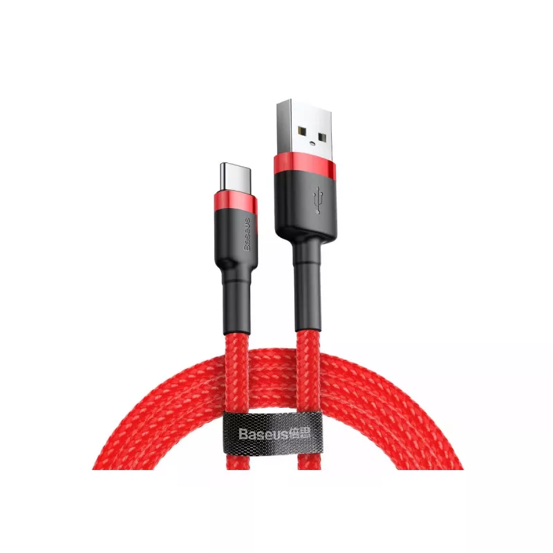 USB-A – USB-C laidas Baseus Cafule — USB 2.0 A→C, QC3.0 įkrovimo palaikymas, nailono pynė, raudona