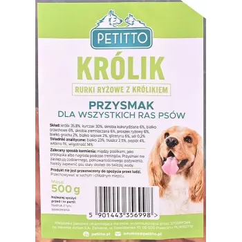 Šunų skanėstas PETITTO ryžių vamzdeliai su triušienos įdaru 500 g