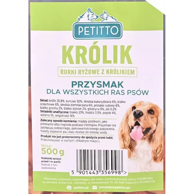 Šunų skanėstas PETITTO ryžių vamzdeliai su triušienos įdaru 500 g