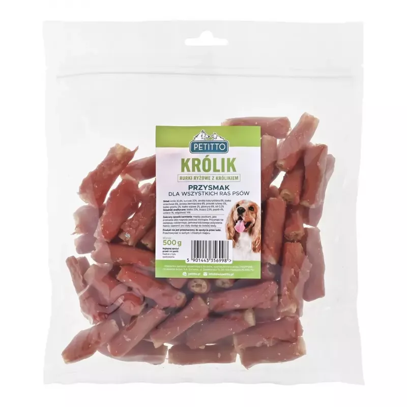 Šunų skanėstas PETITTO ryžių vamzdeliai su triušienos įdaru 500 g