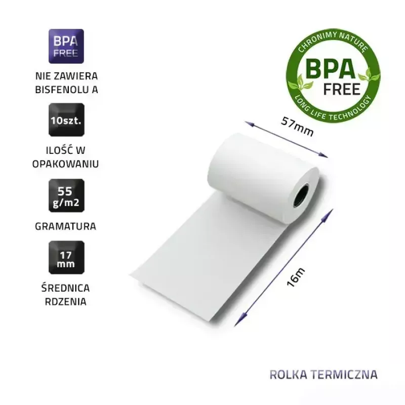 Terminis ritinėlis QOLTEC 51899 — 57 mm x 16 m, 55 g/m², be BPA