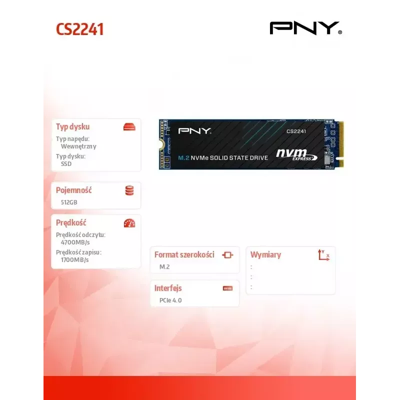 Vidinis SSD PNY M.2 2280 512GB M280CS2241-512-BLK, SATA/NVMe nenurodyta