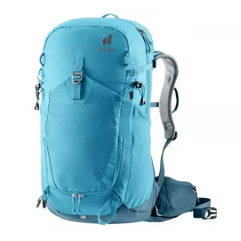 Kuprinė DEUTER Trail PRO 31 SL — moteriška žygių kuprinė, 31 l, lengva, patvari, mėlyna