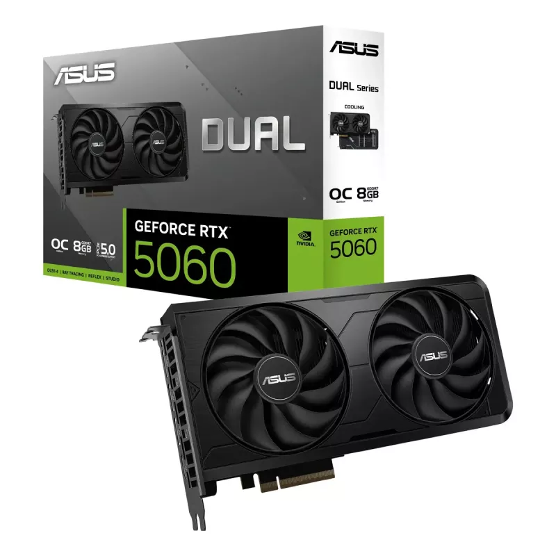 Grafikos plokštė ASUS GeForce RTX 5060 Dual 8 GB GDDR7, 128 bitų, PCIe 5.0, 2 ventiliatoriai