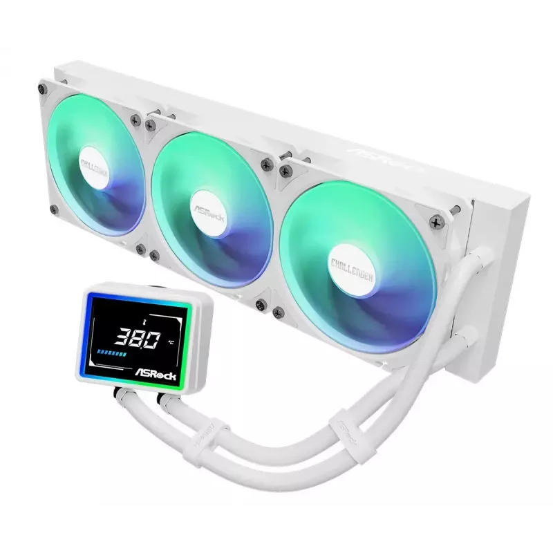 ASROCK Challenger 360 Digital ARGB White — 360 mm procesoriaus skysčio aušintuvas, skaitmeninis ARGB apšvietimas, balta apdaila