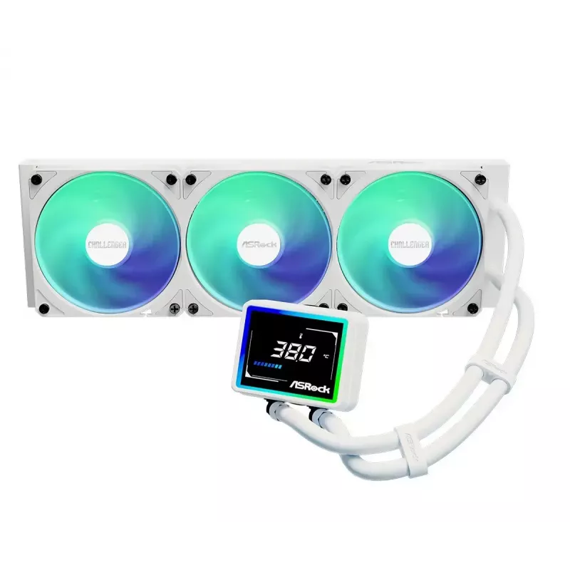 ASROCK Challenger 360 Digital ARGB White — 360 mm procesoriaus skysčio aušintuvas, skaitmeninis ARGB apšvietimas, balta apdaila