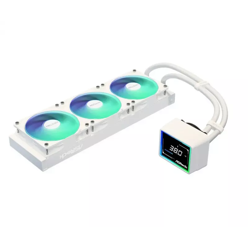 ASROCK Challenger 360 Digital ARGB White — 360 mm procesoriaus skysčio aušintuvas, skaitmeninis ARGB apšvietimas, balta apdaila