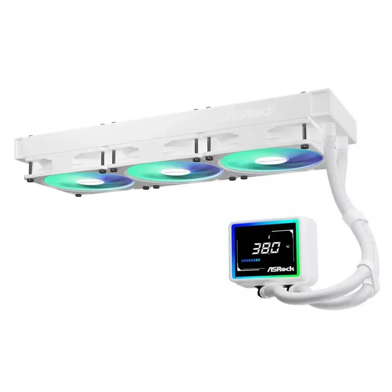ASROCK Challenger 360 Digital ARGB White — 360 mm procesoriaus skysčio aušintuvas, skaitmeninis ARGB apšvietimas, balta apdaila