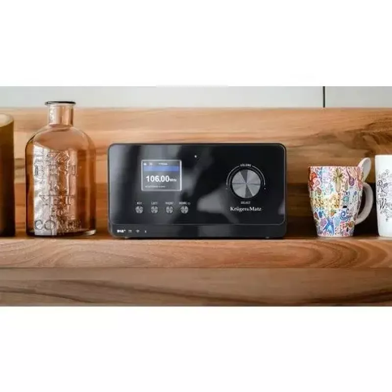Internet radijas Krüger&Matz KM0816.1 — juodas, Bluetooth 5.2, FM, 2×7 W, 430 išankstinių stočių, nuotolinis valdymas, 3,5 mm ausinės