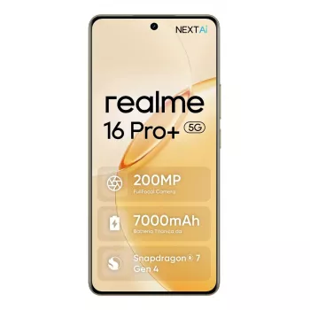 Išmanusis telefonas REALME realme 16 Pro+ — 6,8 colio (17,3 cm) 1280×2800, Snapdragon 7 Gen 4, 12 GB RAM, 512 GB, 200 MP, 7000 mAh, auksinis