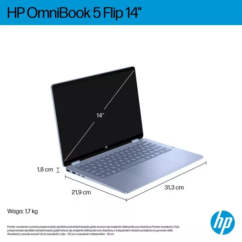 Nešiojamasis kompiuteris HP OmniBook 5 Flip 14-fp0004nw 14 colių Core 5 120U 16GB 512GB Win11Home Sky Blue