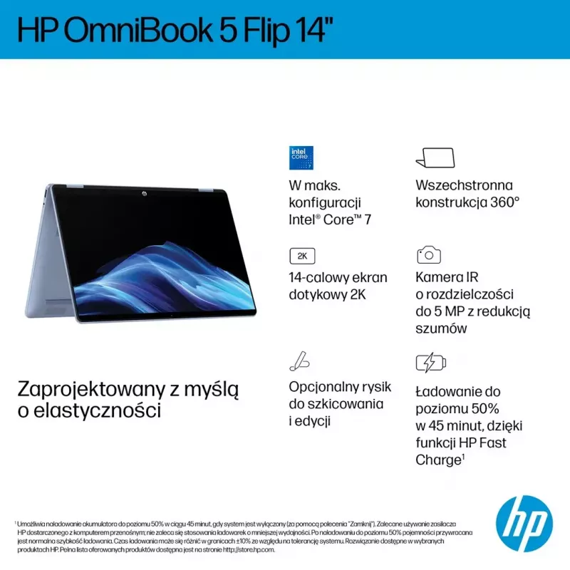 Nešiojamasis kompiuteris HP OmniBook 5 Flip 14-fp0004nw 14 colių Core 5 120U 16GB 512GB Win11Home Sky Blue