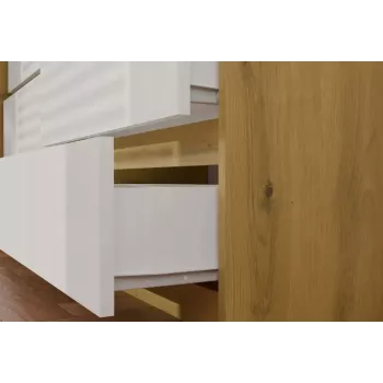 Komoda MALWA M6, gamintojas top e shop — 6 stalčiai, 1380×400×750 mm, artisan ąžuolo rėmas, baltas priekis