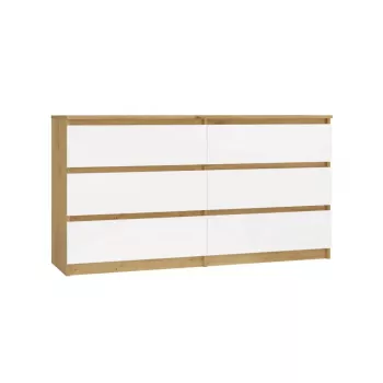 Komoda MALWA M6, gamintojas top e shop — 6 stalčiai, 1380×400×750 mm, artisan ąžuolo rėmas, baltas priekis