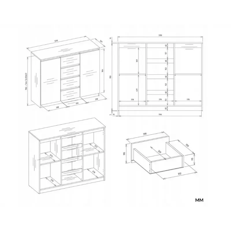 Komoda su 2 durelėmis ir 4 stalčiais TOP E SHOP M-MP-K-MAL-2D4S/120-KASZ, smėlio spalva, 120×40×97 cm, medžio drožlių plokštė