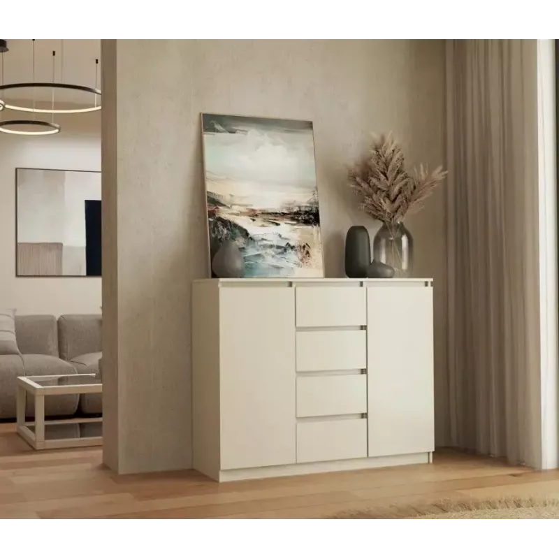 Komoda su 2 durelėmis ir 4 stalčiais TOP E SHOP M-MP-K-MAL-2D4S/120-KASZ, smėlio spalva, 120×40×97 cm, medžio drožlių plokštė