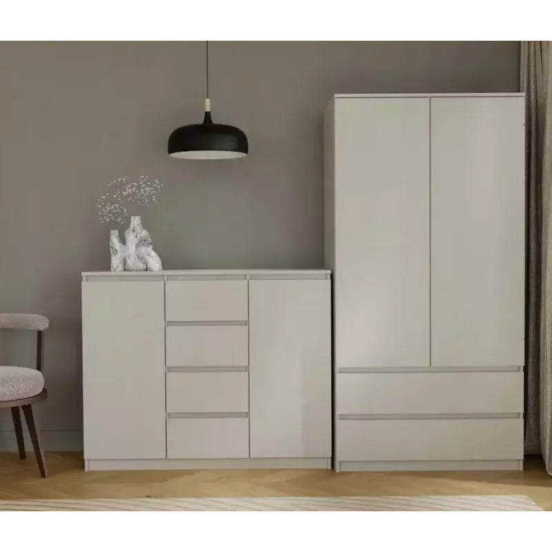 Komoda su 2 durelėmis ir 4 stalčiais TOP E SHOP M-MP-K-MAL-2D4S/120-KASZ, smėlio spalva, 120×40×97 cm, medžio drožlių plokštė