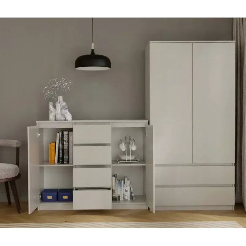 Komoda su 2 durelėmis ir 4 stalčiais TOP E SHOP M-MP-K-MAL-2D4S/120-KASZ, smėlio spalva, 120×40×97 cm, medžio drožlių plokštė