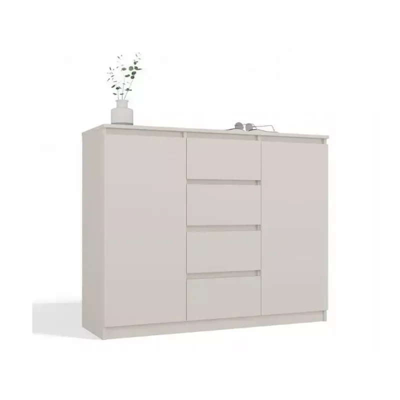 Komoda su 2 durelėmis ir 4 stalčiais TOP E SHOP M-MP-K-MAL-2D4S/120-KASZ, smėlio spalva, 120×40×97 cm, medžio drožlių plokštė
