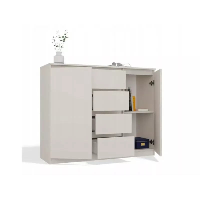 Komoda su 2 durelėmis ir 4 stalčiais TOP E SHOP M-MP-K-MAL-2D4S/120-KASZ, smėlio spalva, 120×40×97 cm, medžio drožlių plokštė