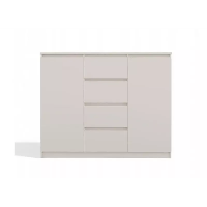 Komoda su 2 durelėmis ir 4 stalčiais TOP E SHOP M-MP-K-MAL-2D4S/120-KASZ, smėlio spalva, 120×40×97 cm, medžio drožlių plokštė