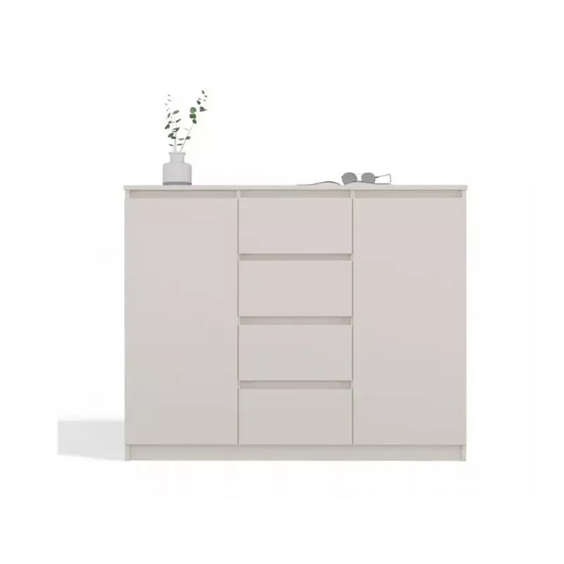 Komoda su 2 durelėmis ir 4 stalčiais TOP E SHOP M-MP-K-MAL-2D4S/120-KASZ, smėlio spalva, 120×40×97 cm, medžio drožlių plokštė