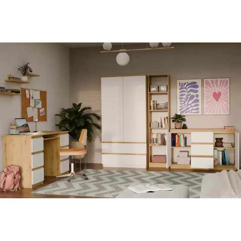 Komoda top e shop ARTISAN 2-durų 3-stalčių, 1200×400×750 mm, balta, medžio drožlių plokštė
