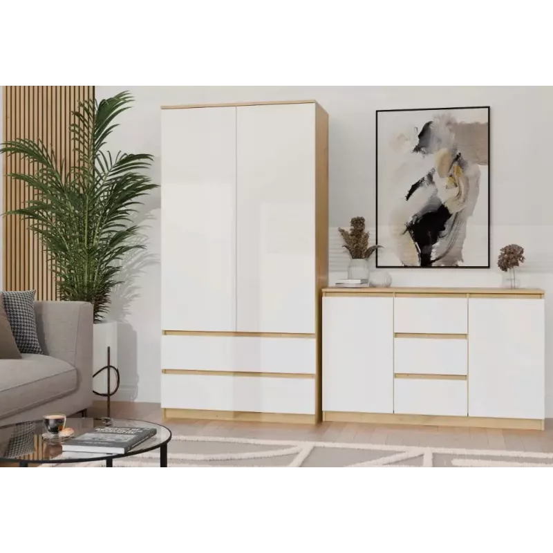 Komoda top e shop ARTISAN 2-durų 3-stalčių, 1200×400×750 mm, balta, medžio drožlių plokštė