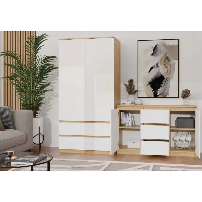 Komoda top e shop ARTISAN 2-durų 3-stalčių, 1200×400×750 mm, balta, medžio drožlių plokštė