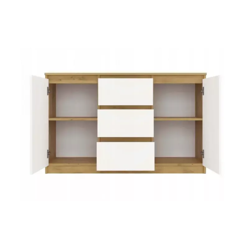 Komoda top e shop ARTISAN 2-durų 3-stalčių, 1200×400×750 mm, balta, medžio drožlių plokštė