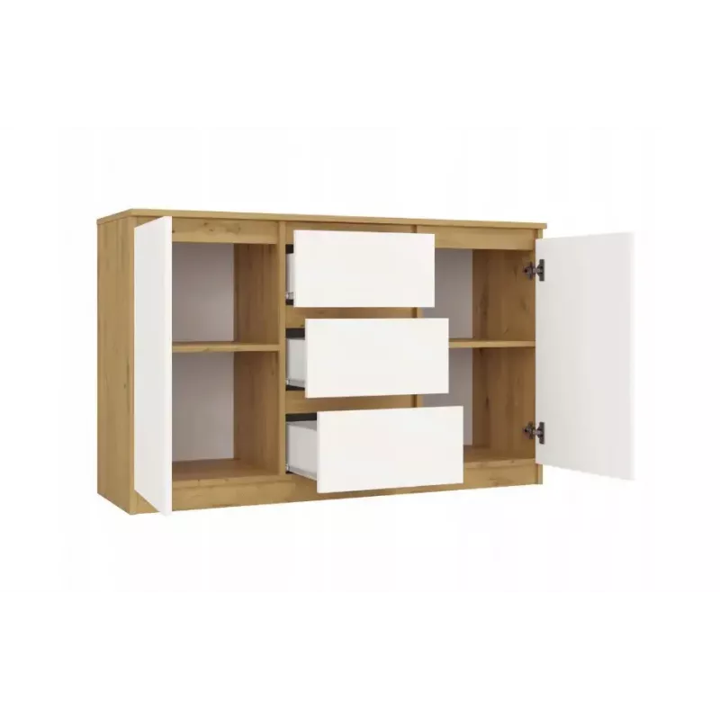 Komoda top e shop ARTISAN 2-durų 3-stalčių, 1200×400×750 mm, balta, medžio drožlių plokštė