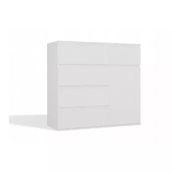 Komoda top e shop MALWA 1D5S, 5 stalčiai, 1 varstomos durys, balta, 1000×400×930 mm, medžio drožlių plokštė