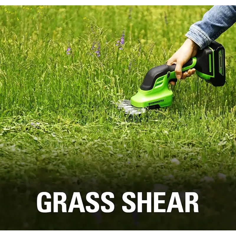 Belaidė žolės žirklė GreenWorks 1600607VA — 12 cm nerūdijančio plieno peilis, 24 V Li‑Ion 2 Ah