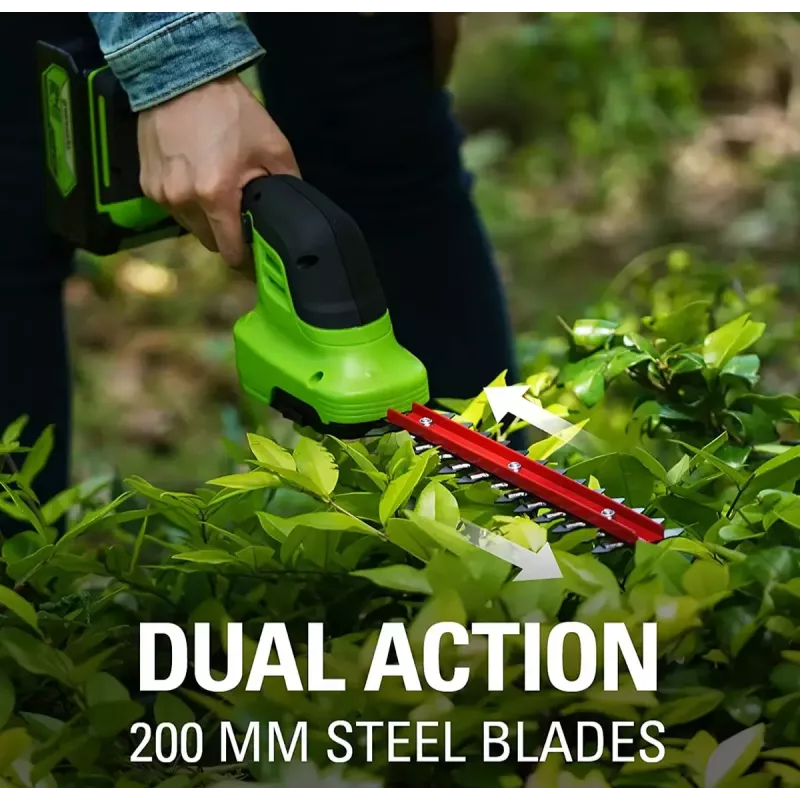 Belaidė žolės žirklė GreenWorks 1600607VA — 12 cm nerūdijančio plieno peilis, 24 V Li‑Ion 2 Ah