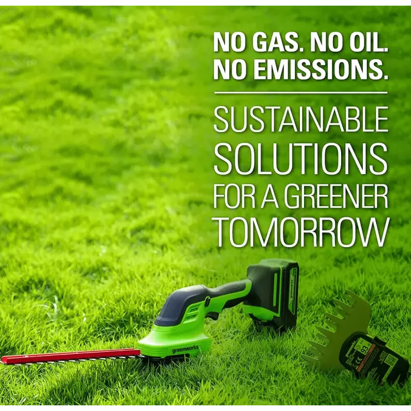 Belaidė žolės žirklė GreenWorks 1600607VA — 12 cm nerūdijančio plieno peilis, 24 V Li‑Ion 2 Ah