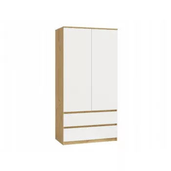 Spinta top e shop MALWA SS-90, 900×500×1800 mm, amatinio ąžuolo rėmas, baltos varstomos durys, 2 stalčiai, medžio drožlių plokštė