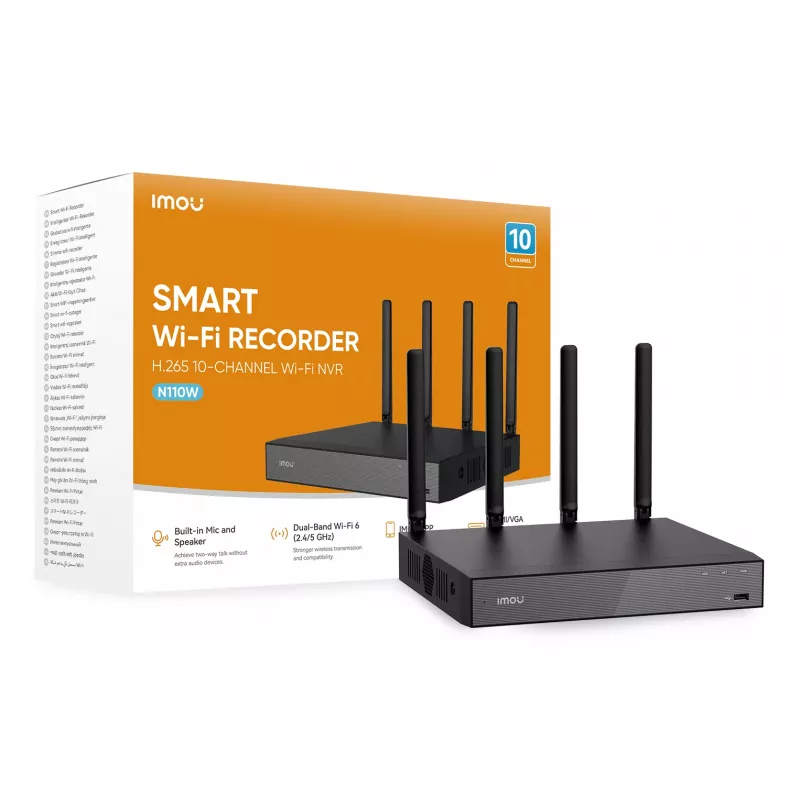 Tinklo vaizdo registratorius IMOU N110W — 10 kanalų NVR, maks. 2592×1944, dviejų dažnių „Wi‑Fi“, 16 TB SATA atmintis, gigabitinė eterneto sąsaja, juodas