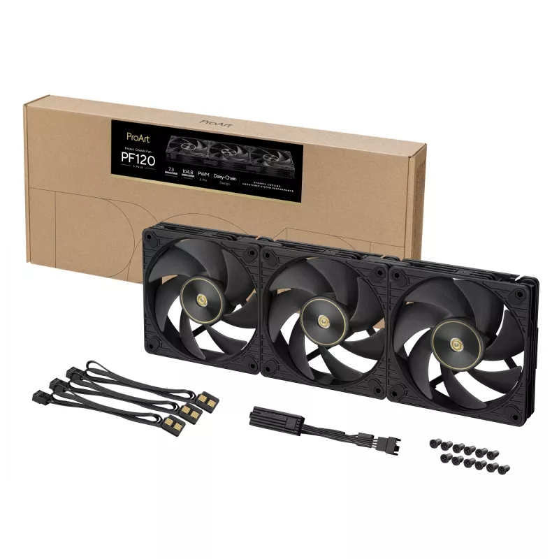 ASUS ProArt PF120 ventiliatorius PWM, juodas, 3 vnt. komplektas, kompiuterio korpusui, 12 cm, 3 vnt.