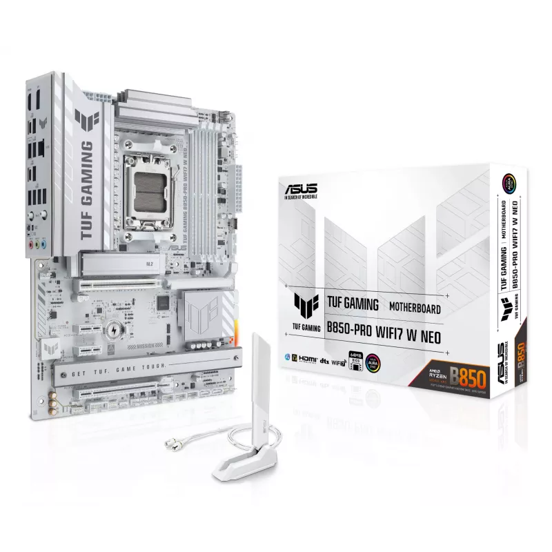 Pagrindinė plokštė ASUS TUF GAMING B850‑PRO WIFI7 W NEO — AMD B850, Socket AM5, ATX, DDR5, Wi‑Fi 7, 2.5GbE