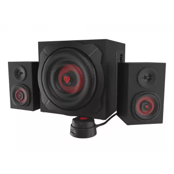 Garsiakalbių rinkinys GENESIS Helium 610BT 2.1, 60 W RMS, Bluetooth, laidinis, raudona/juoda, kompaktiškas žemų dažnių garsiakalbis